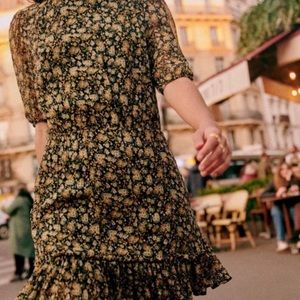 Sezane Margot dress black & yellow floral. New without tags! Never worn!